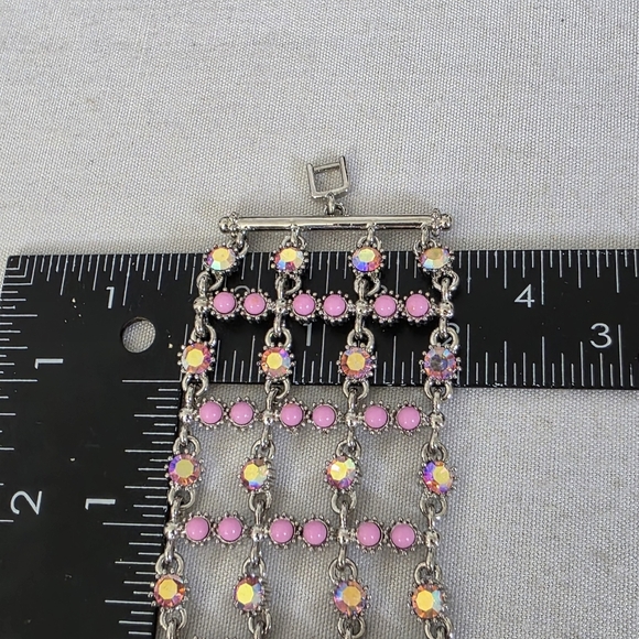 Vintage Wide Silver and Pink Lattice Bracelet - Picture 11 of 11